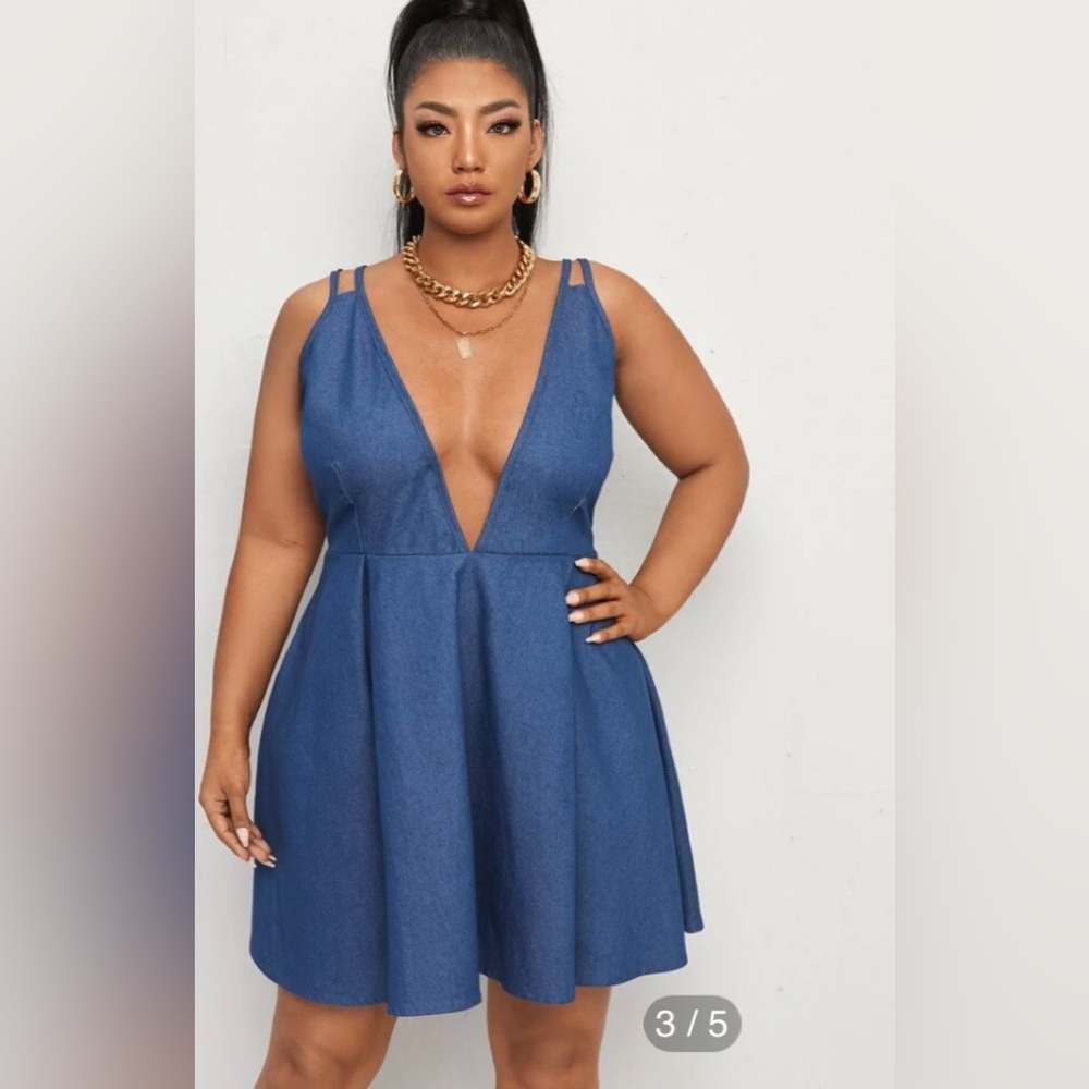 Plus Plunging Neck Cami Denim Dress